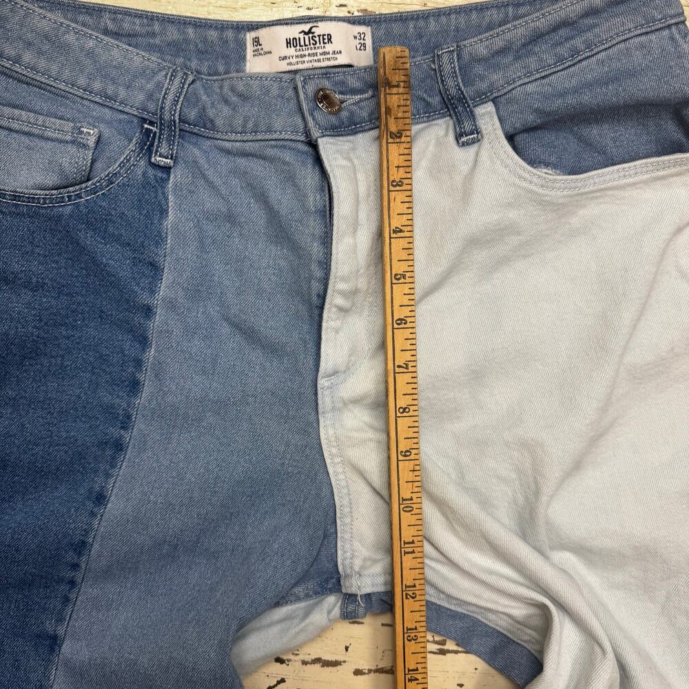 Hollister Curvy High Rise Mom Jeans Color Block Patchwork Size 15L 32x29 Raw Hem - Picture 4 of 10